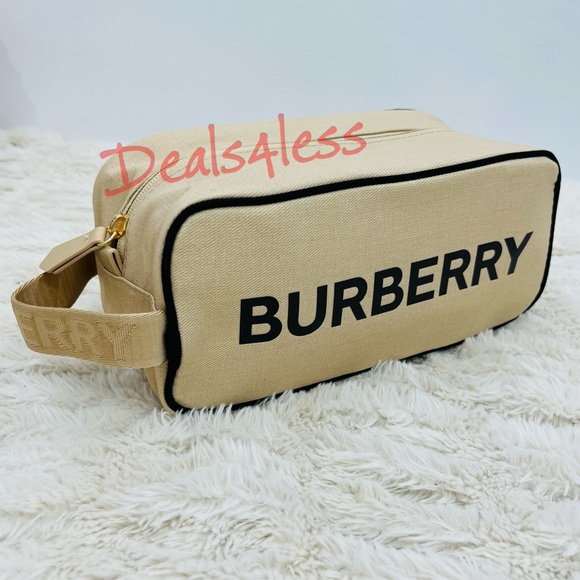 Burberry Bag Pouch Case Cosmetics Toiletry Travel Logo Handle Zippered New - Picture 8 of 12